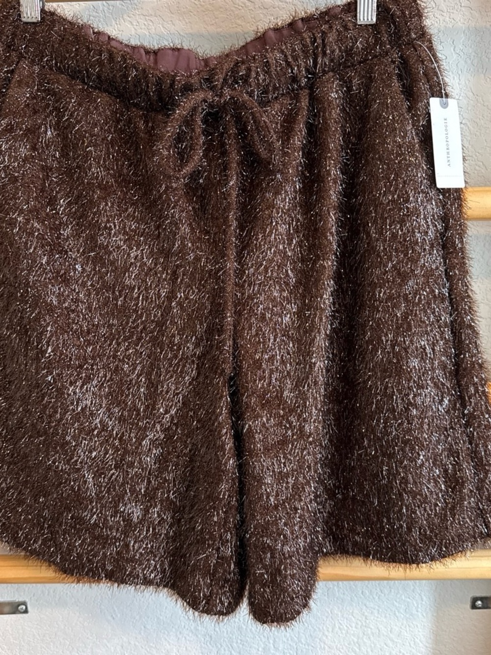 Anthropologie Chocolate Brown Fuzzy High-Waist Lounge Shorts